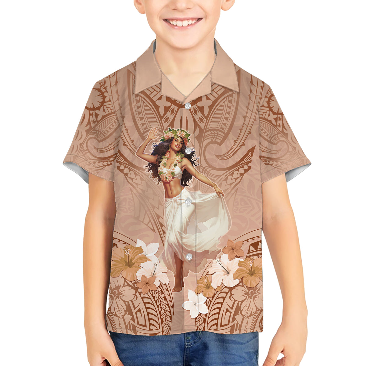 Hawaii Women's Day Kid Hawaiian Shirt With Polynesian Pattern LT05 Kid Brown - Polynesian Pride