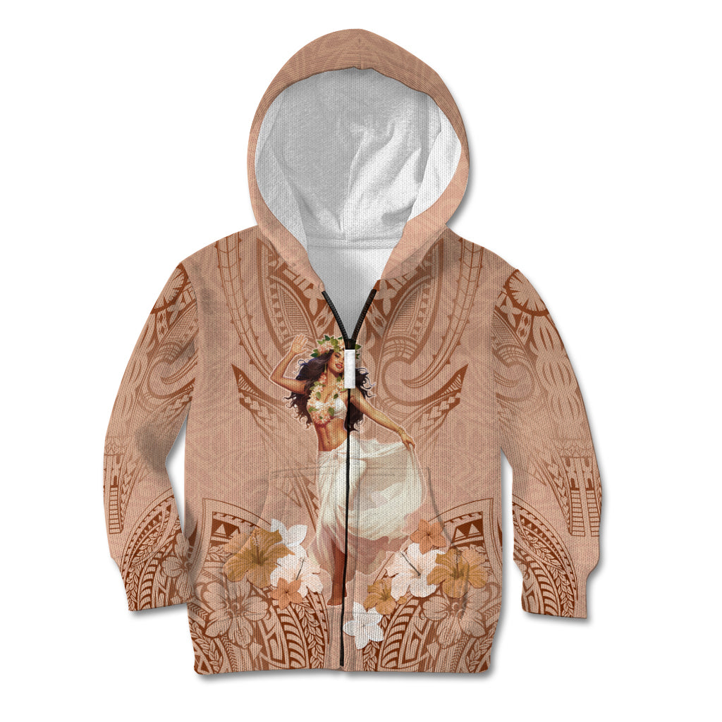 Hawaii Women's Day Kid Hoodie With Polynesian Pattern LT05 Zip Hoodie Brown - Polynesian Pride