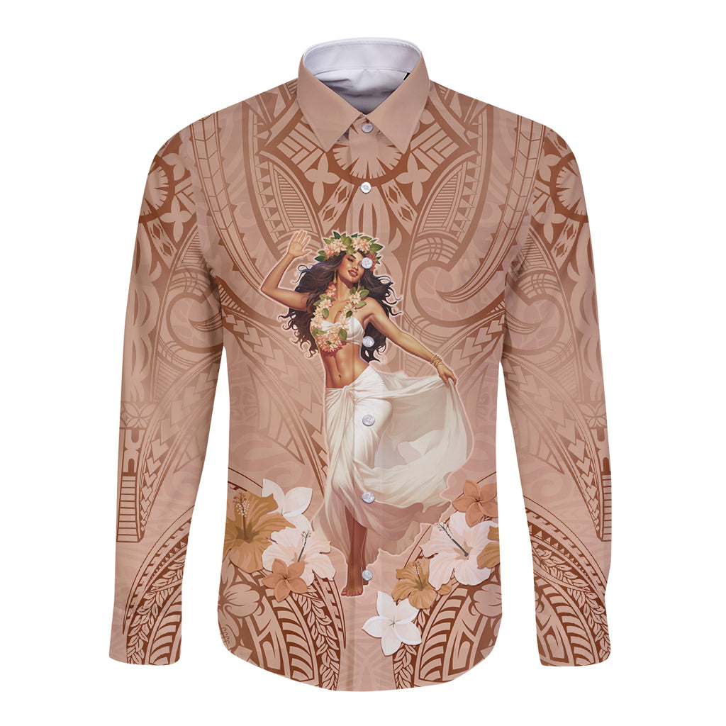 Hawaii Women's Day Long Sleeve Button Shirt With Polynesian Pattern LT05 Unisex Brown - Polynesian Pride