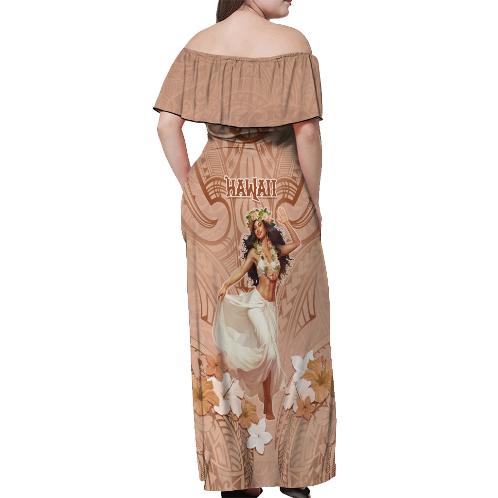 Hawaii Women's Day Off Shoulder Maxi Dress With Polynesian Pattern LT05 - Polynesian Pride