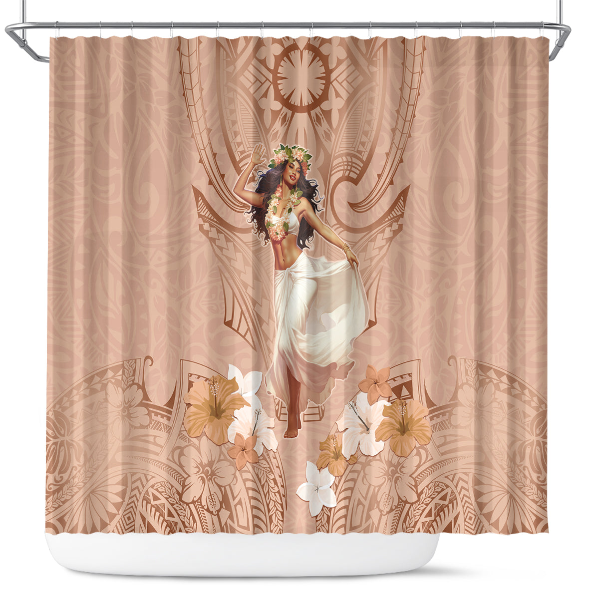 Hawaii Women's Day Shower Curtain With Polynesian Pattern