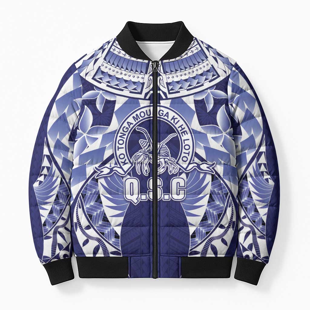 Personalised Tonga Queen Salote College Bomber Puffer Jacket Centenary Navy Version