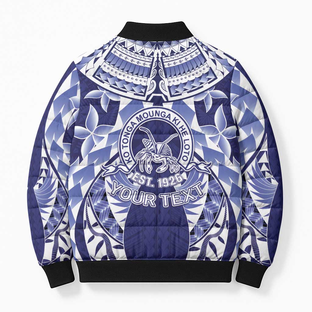 Personalised Tonga Queen Salote College Bomber Puffer Jacket Centenary Navy Version