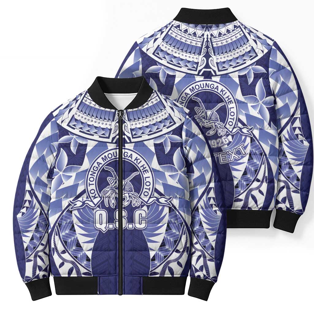 Personalised Tonga Queen Salote College Bomber Puffer Jacket Centenary Navy Version