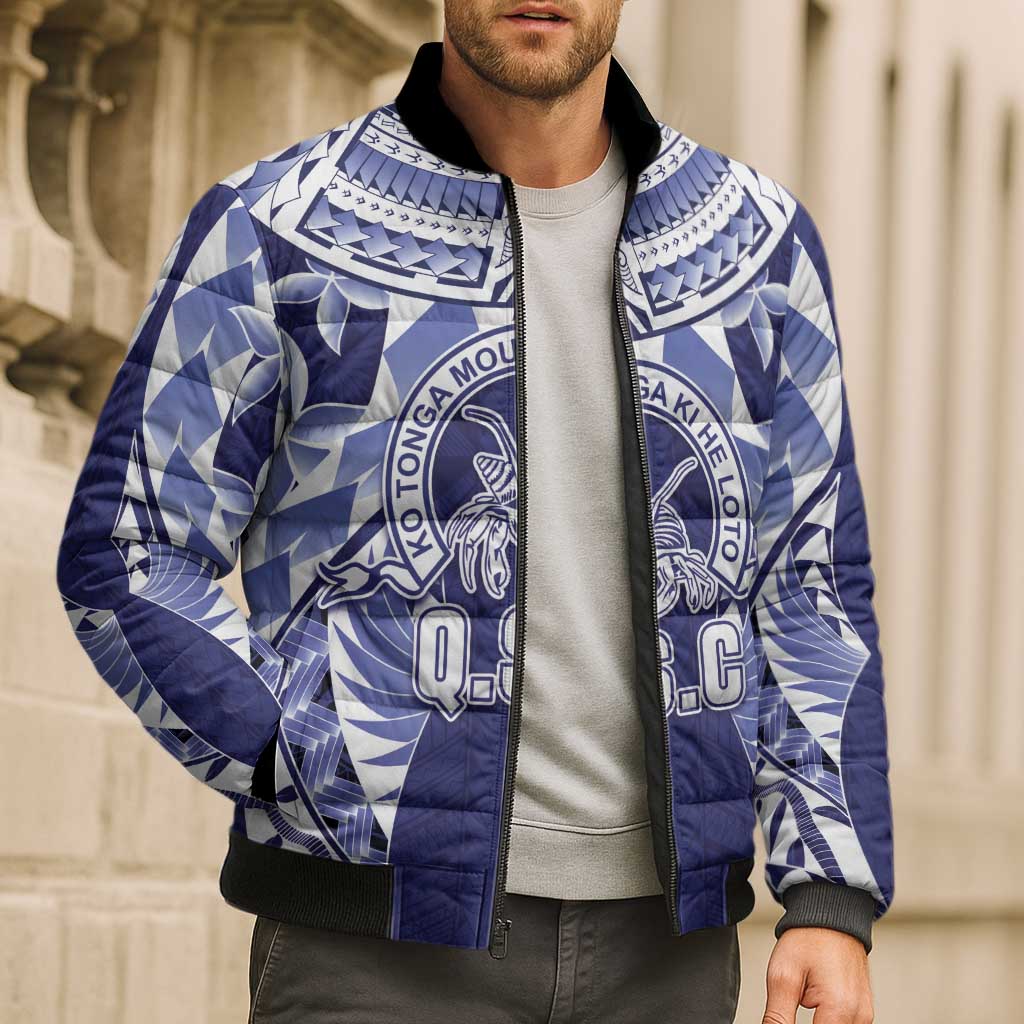 Personalised Tonga Queen Salote College Bomber Puffer Jacket Centenary Navy Version