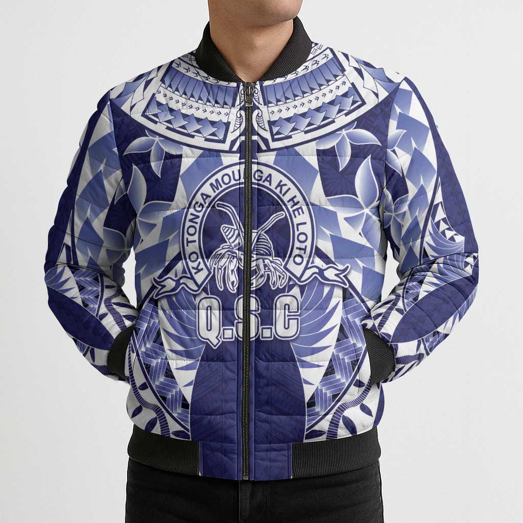Personalised Tonga Queen Salote College Bomber Puffer Jacket Centenary Navy Version