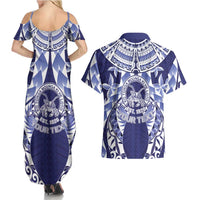 Personalised Tonga Queen Salote College Couples Matching Summer Maxi Dress and Hawaiian Shirt Centenary Navy Version