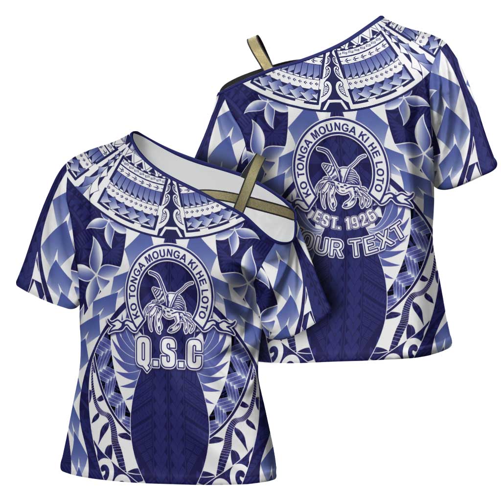 Personalised Tonga Queen Salote College Cross Shoulder Shirt Centenary Navy Version LT05 - Polynesian Pride