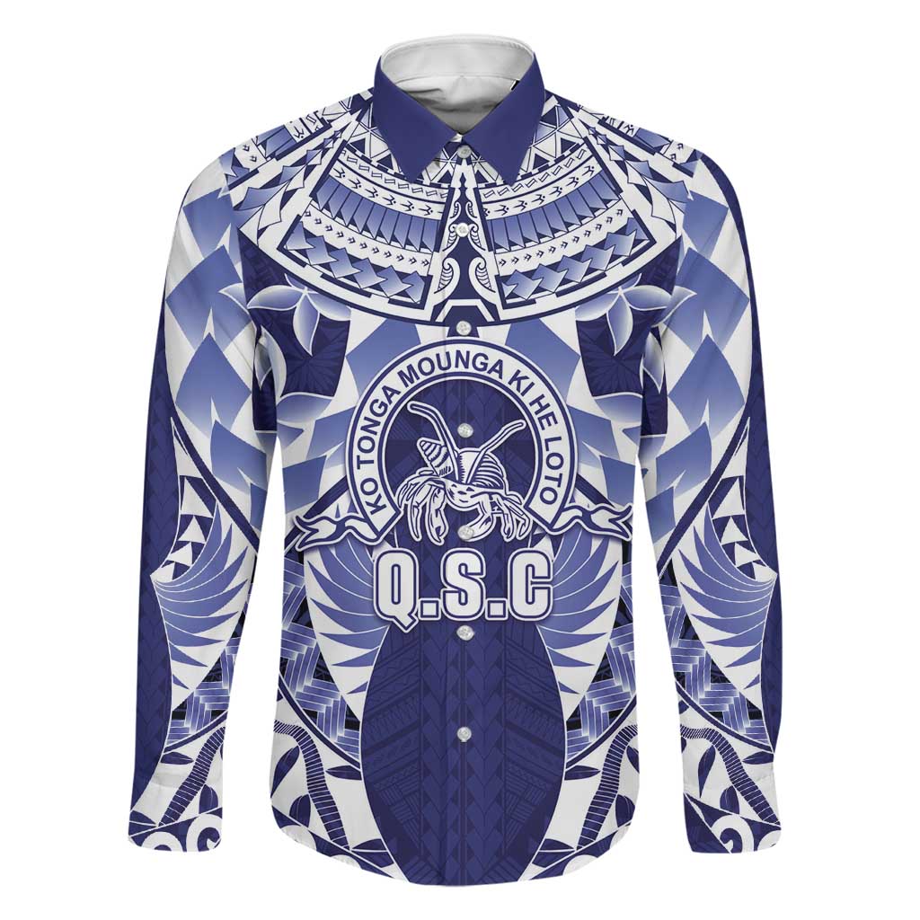 Personalised Tonga Queen Salote College Family Matching Long Sleeve Bodycon Dress and Hawaiian Shirt Centenary Navy Version LT05 Dad's Shirt - Long Sleeve Navy - Polynesian Pride