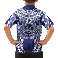 Personalised Tonga Queen Salote College Family Matching Off Shoulder Maxi Dress and Hawaiian Shirt Centenary Navy Version LT05 - Polynesian Pride