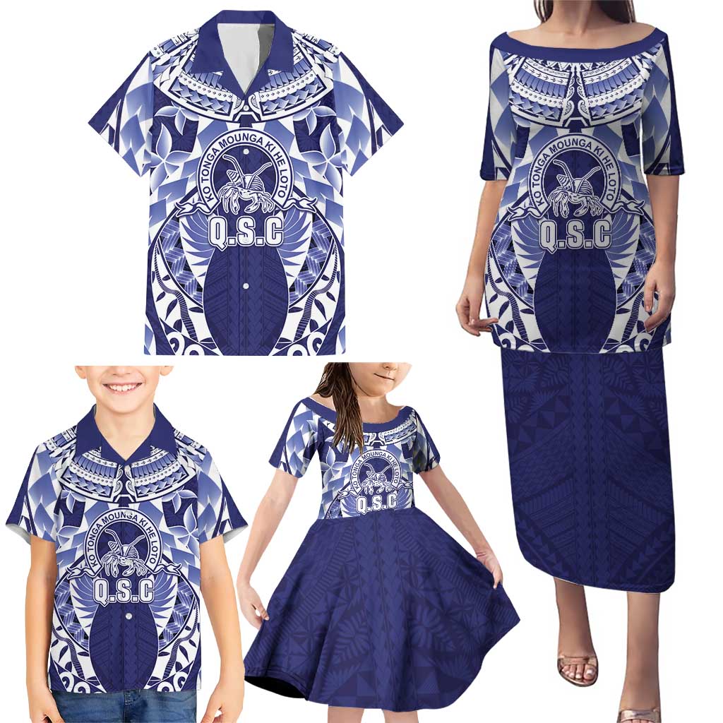 Personalised Tonga Queen Salote College Family Matching Puletasi and Hawaiian Shirt Centenary Navy Version LT05 - Polynesian Pride