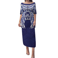 Personalised Tonga Queen Salote College Family Matching Puletasi and Hawaiian Shirt Centenary Navy Version LT05 Mom's Dress Navy - Polynesian Pride