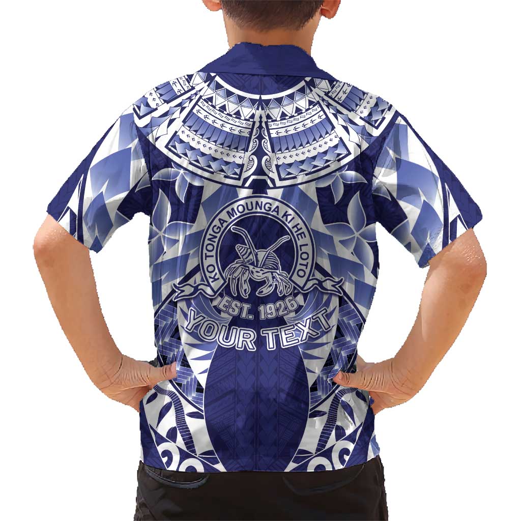 Personalised Tonga Queen Salote College Family Matching Short Sleeve Bodycon Dress and Hawaiian Shirt Centenary Navy Version LT05 - Polynesian Pride
