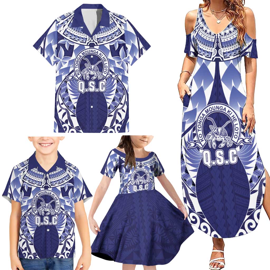 Personalised Tonga Queen Salote College Family Matching Summer Maxi Dress and Hawaiian Shirt Centenary Navy Version