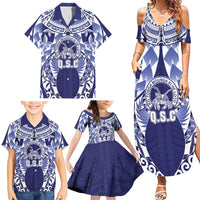 Personalised Tonga Queen Salote College Family Matching Summer Maxi Dress and Hawaiian Shirt Centenary Navy Version LT05 - Polynesian Pride