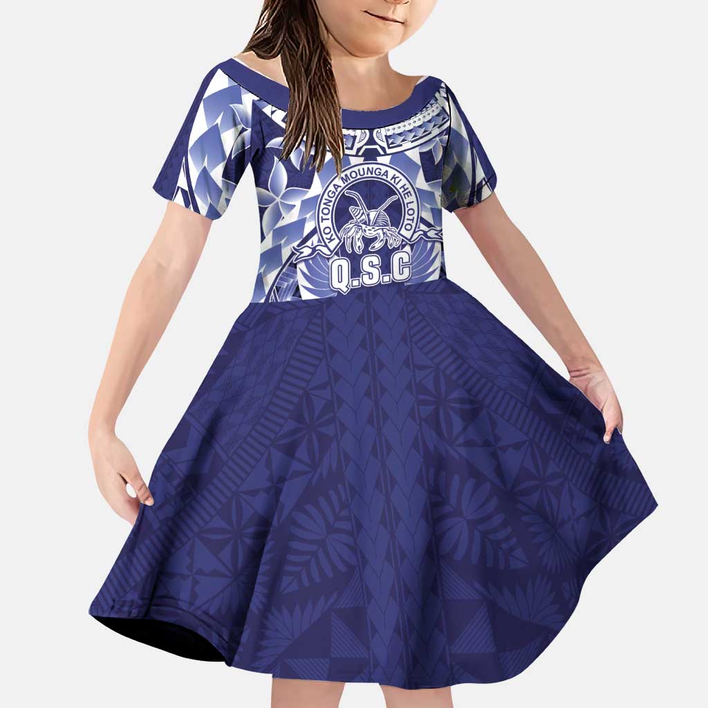 Personalised Tonga Queen Salote College Family Matching Tank Maxi Dress and Hawaiian Shirt Centenary Navy Version LT05 Daughter's Dress Navy - Polynesian Pride