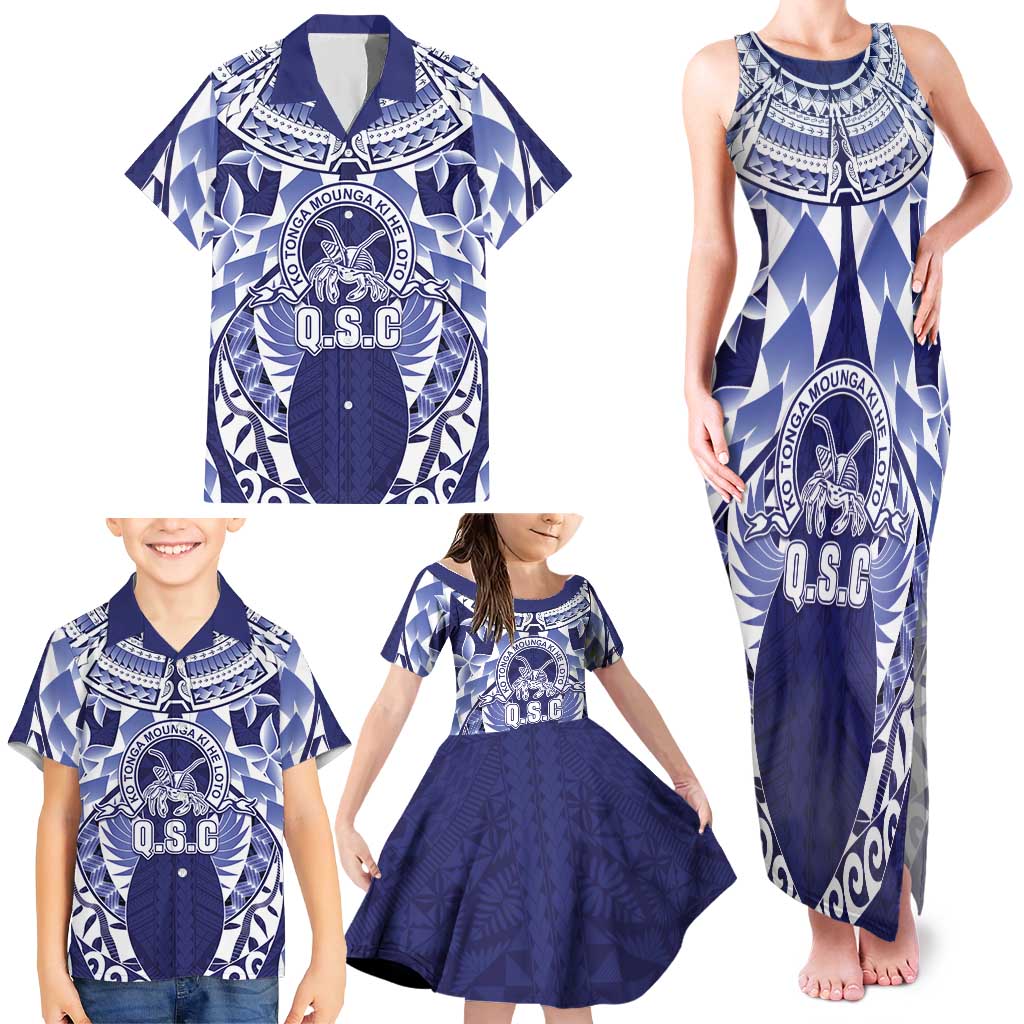 Personalised Tonga Queen Salote College Family Matching Tank Maxi Dress and Hawaiian Shirt Centenary Navy Version LT05 - Polynesian Pride