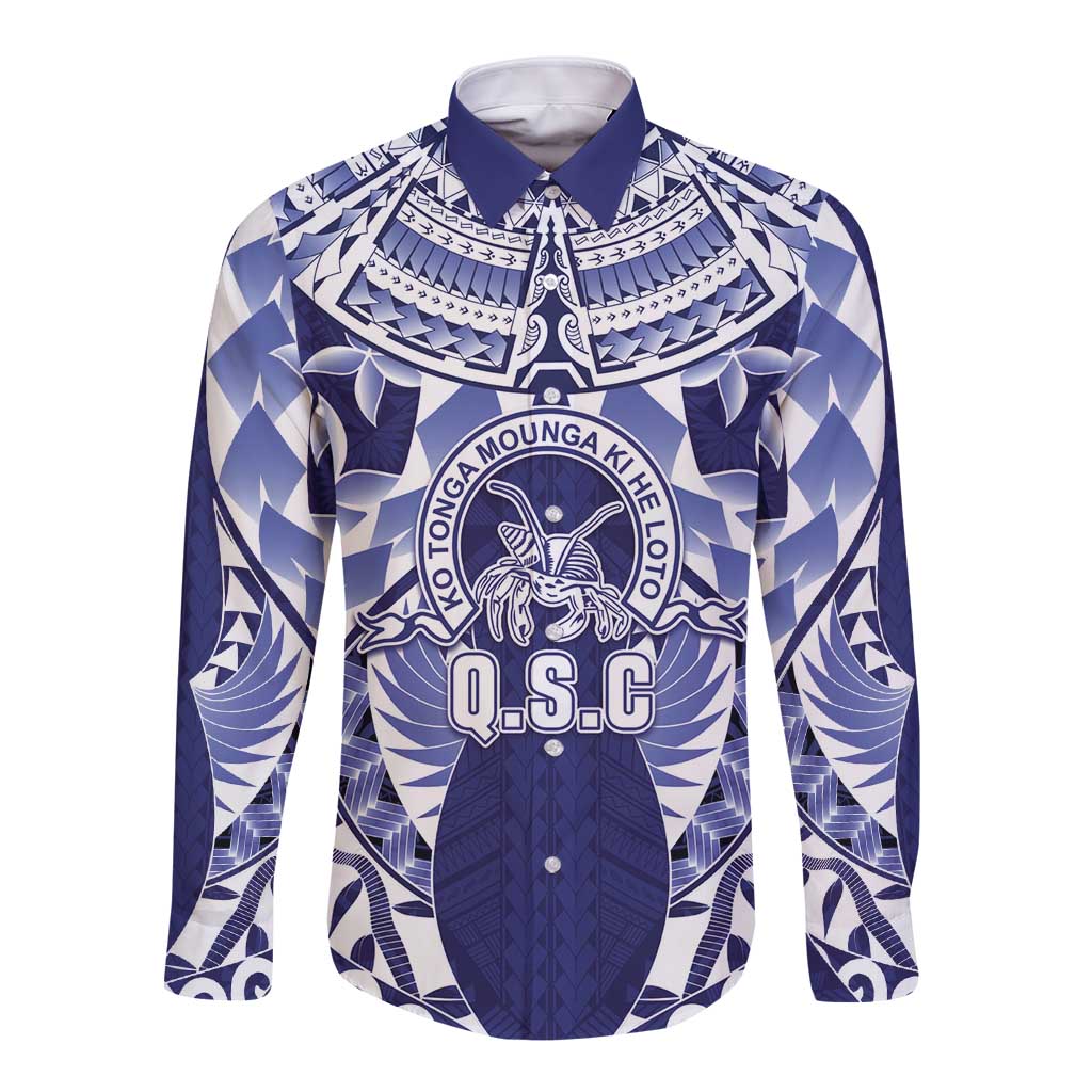 Personalised Tonga Queen Salote College Long Sleeve Button Shirt Centenary Navy Version LT05 Unisex Navy - Polynesian Pride