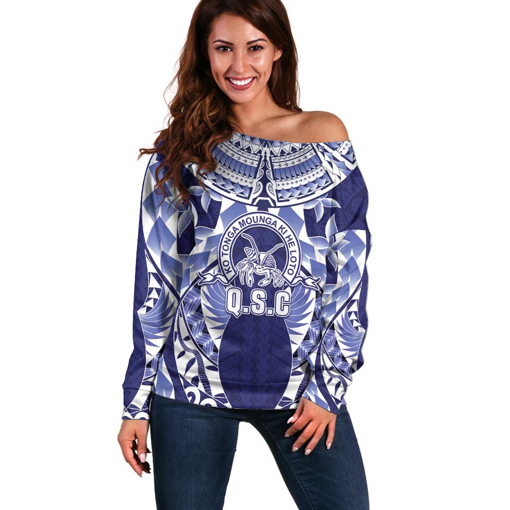 Personalised Tonga Queen Salote College Off Shoulder Sweater Centenary Navy Version
