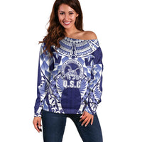 Personalised Tonga Queen Salote College Off Shoulder Sweater Centenary Navy Version