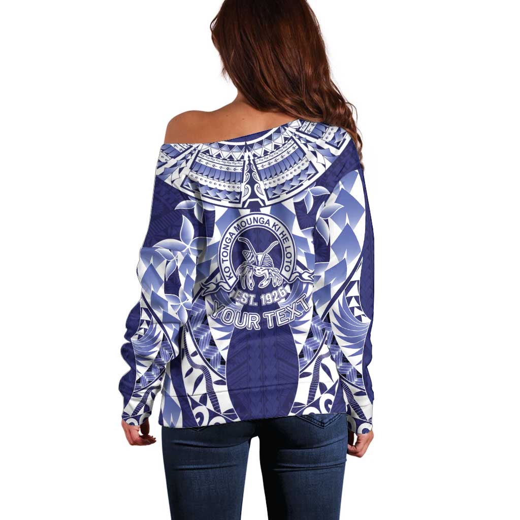 Personalised Tonga Queen Salote College Off Shoulder Sweater Centenary Navy Version
