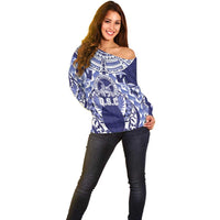 Personalised Tonga Queen Salote College Off Shoulder Sweater Centenary Navy Version