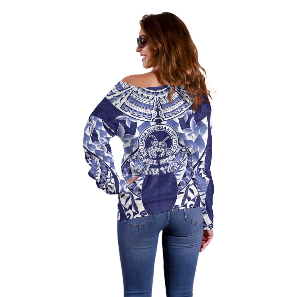 Personalised Tonga Queen Salote College Off Shoulder Sweater Centenary Navy Version