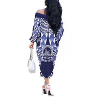 Personalised Tonga Queen Salote College Off The Shoulder Long Sleeve Dress Centenary Navy Version