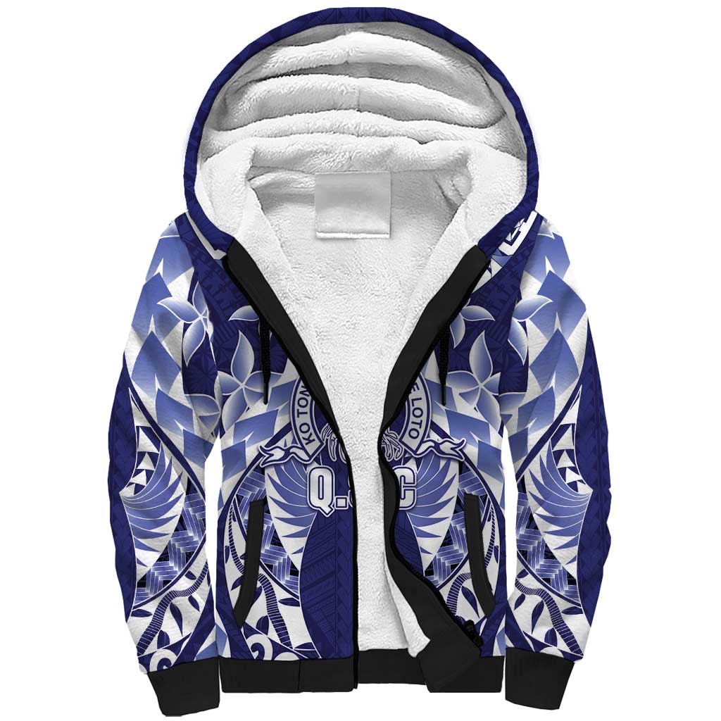 Personalised Tonga Queen Salote College Sherpa Hoodie Centenary Navy Version