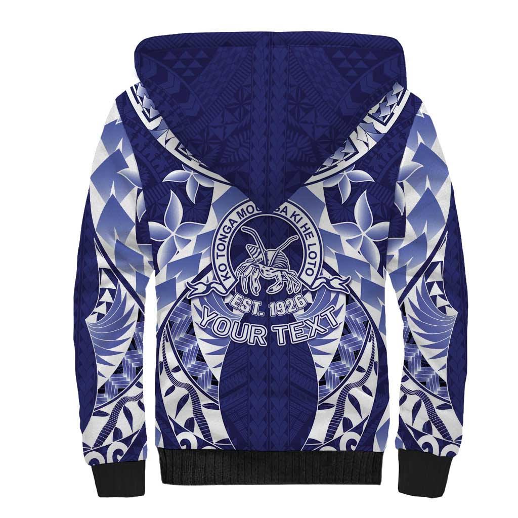 Personalised Tonga Queen Salote College Sherpa Hoodie Centenary Navy Version