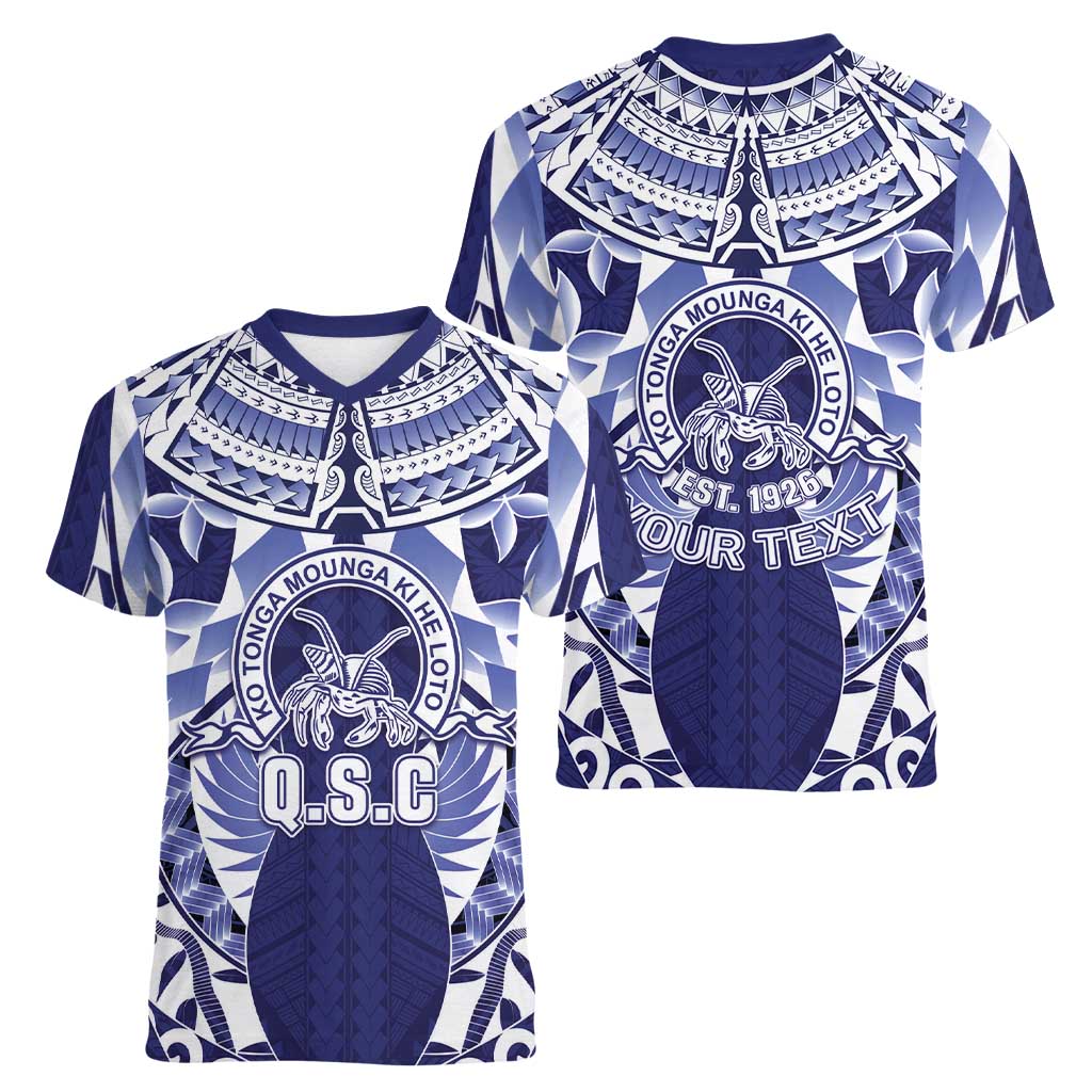 Personalised Tonga Queen Salote College Women V-Neck T-Shirt Centenary Navy Version