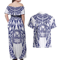 Personalised Tonga Queen Salote College Couples Matching Off Shoulder Maxi Dress and Hawaiian Shirt Centenary White Version