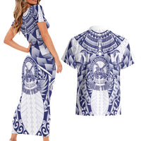 Personalised Tonga Queen Salote College Couples Matching Short Sleeve Bodycon Dress and Hawaiian Shirt Centenary White Version LT05 - Polynesian Pride