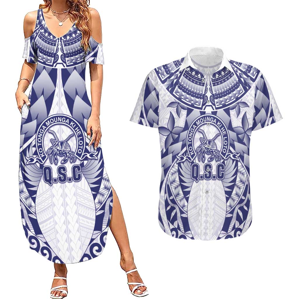 Personalised Tonga Queen Salote College Couples Matching Summer Maxi Dress and Hawaiian Shirt Centenary White Version