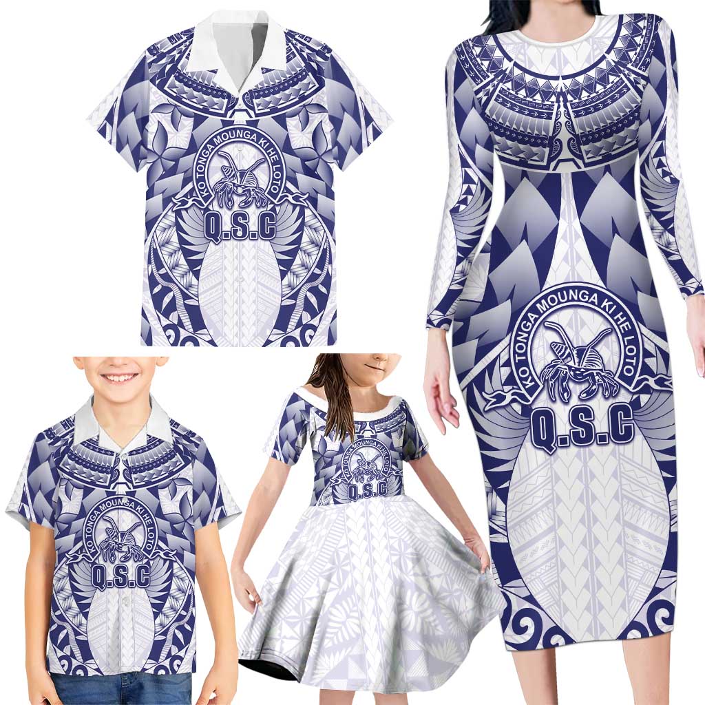 Personalised Tonga Queen Salote College Family Matching Long Sleeve Bodycon Dress and Hawaiian Shirt Centenary White Version LT05 - Polynesian Pride