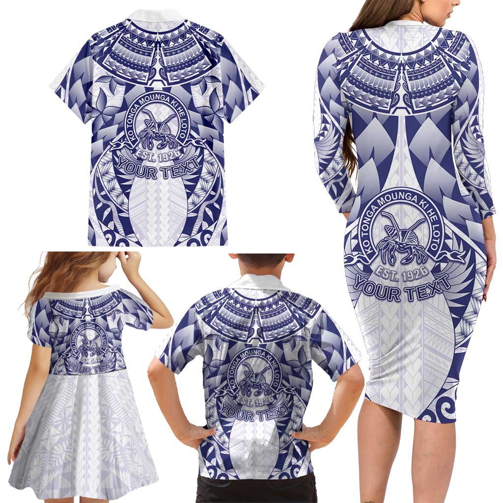 Personalised Tonga Queen Salote College Family Matching Long Sleeve Bodycon Dress and Hawaiian Shirt Centenary White Version LT05 - Polynesian Pride