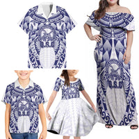 Personalised Tonga Queen Salote College Family Matching Off Shoulder Maxi Dress and Hawaiian Shirt Centenary White Version LT05 - Polynesian Pride