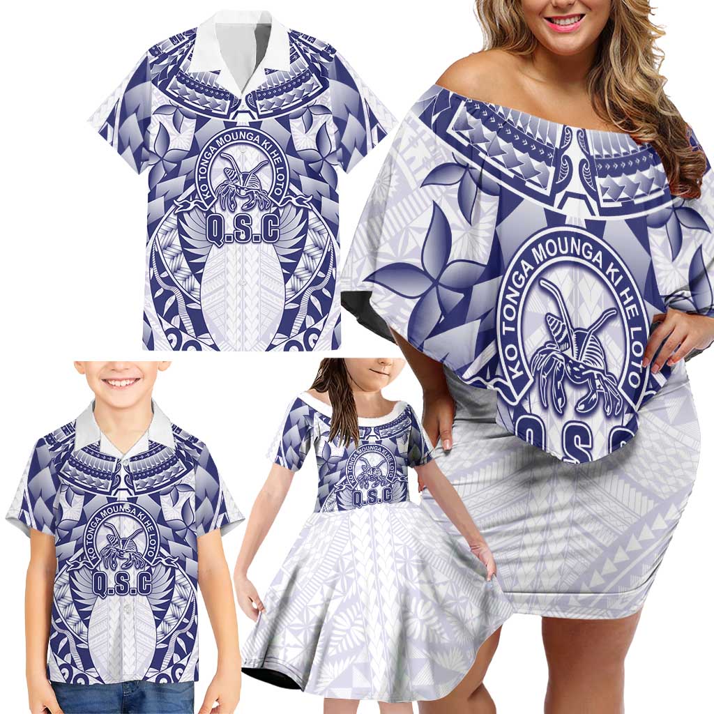 Personalised Tonga Queen Salote College Family Matching Off Shoulder Short Dress and Hawaiian Shirt Centenary White Version