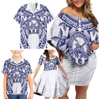 Personalised Tonga Queen Salote College Family Matching Off Shoulder Short Dress and Hawaiian Shirt Centenary White Version LT05 - Polynesian Pride