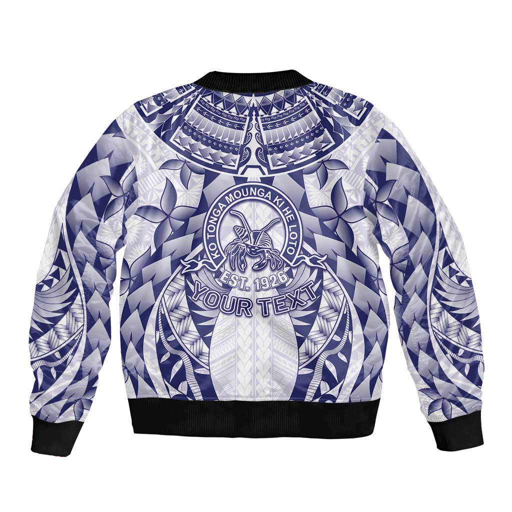 Personalised Tonga Queen Salote College Sleeve Zip Bomber Jacket Centenary White Version LT05 - Polynesian Pride