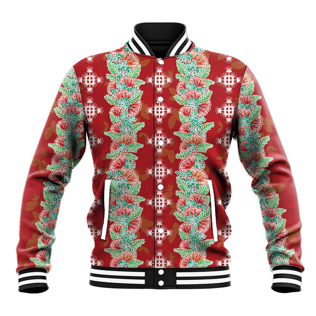 Hawaii Ohia Lehua Baseball Jacket Tropical Vibes Crimson