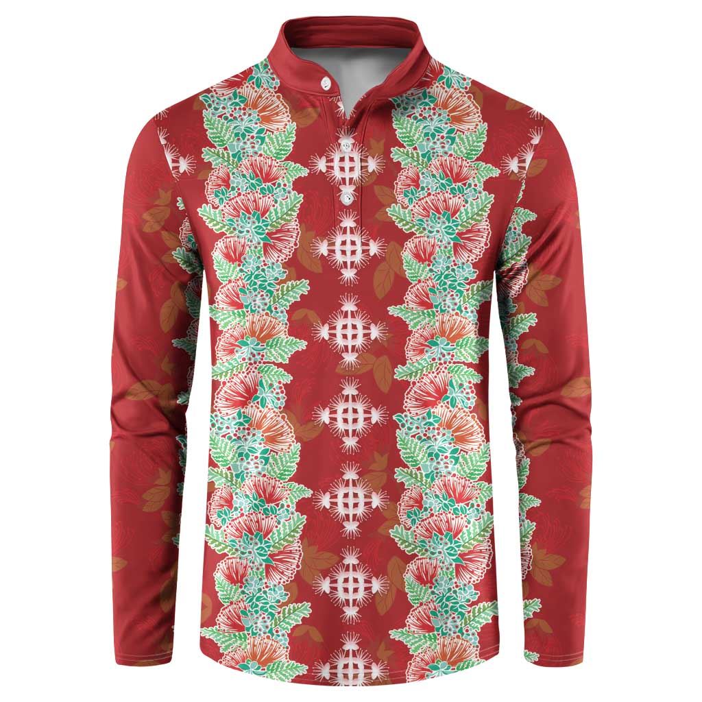 Hawaii Ohia Lehua Button Sweatshirt Tropical Vibes Crimson