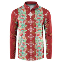 Hawaii Ohia Lehua Button Sweatshirt Tropical Vibes Crimson