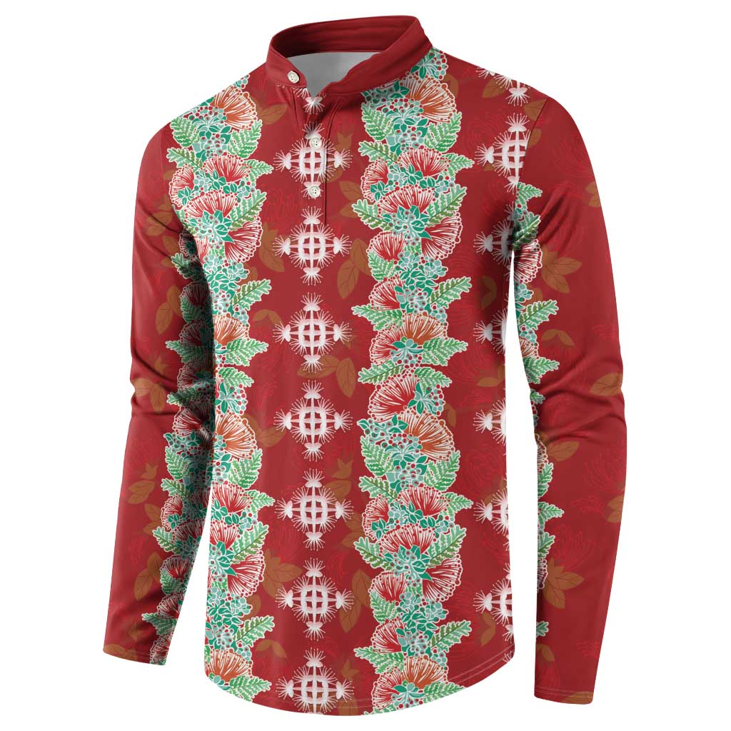 Hawaii Ohia Lehua Button Sweatshirt Tropical Vibes Crimson