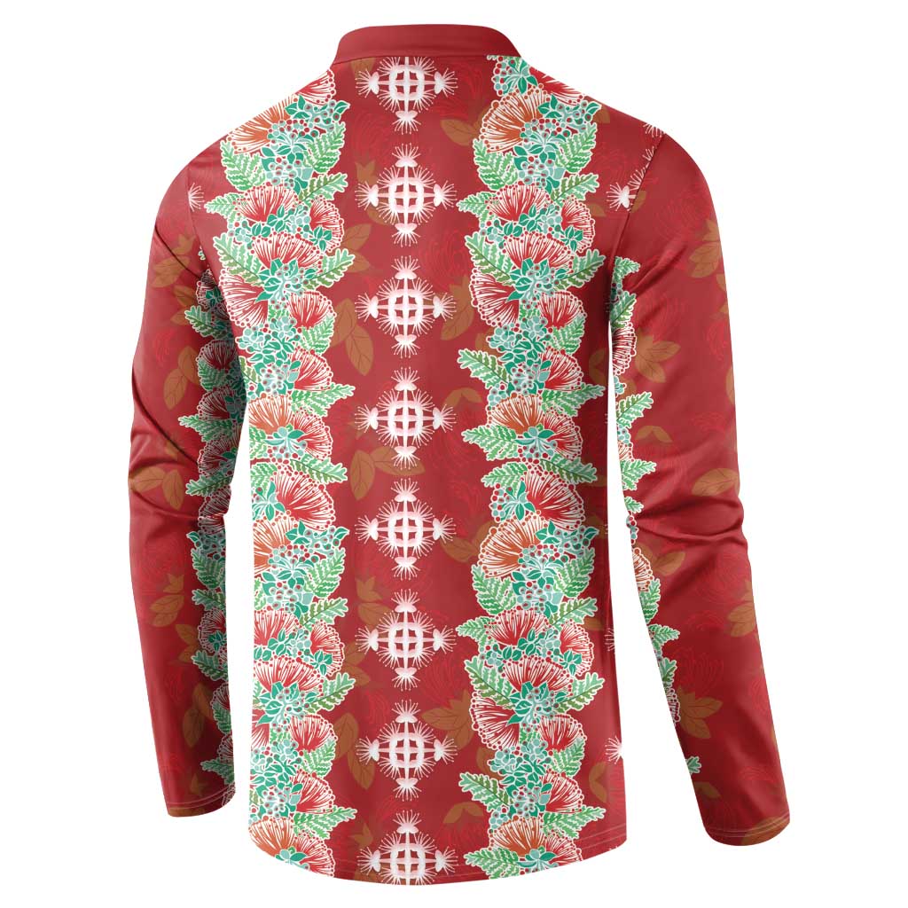 Hawaii Ohia Lehua Button Sweatshirt Tropical Vibes Crimson