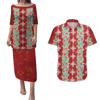 Hawaii Ohia Lehua Couples Matching Puletasi and Hawaiian Shirt Tropical Vibes Crimson LT05 Crimson - Polynesian Pride