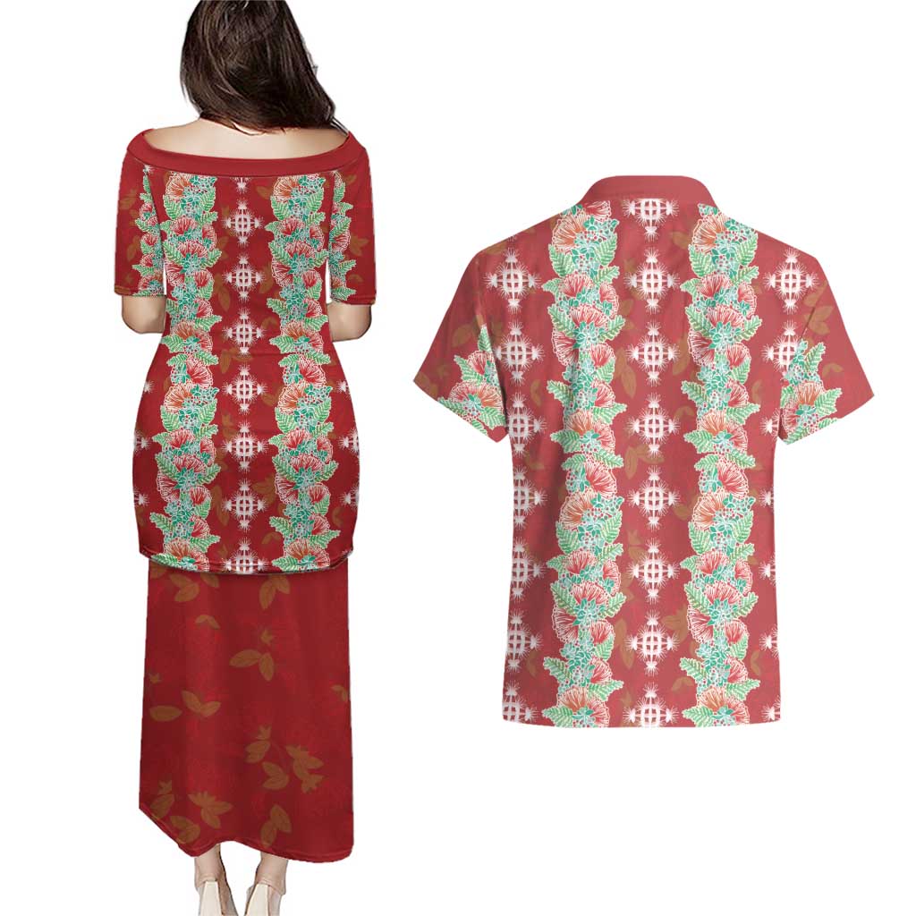 Hawaii Ohia Lehua Couples Matching Puletasi and Hawaiian Shirt Tropical Vibes Crimson LT05 - Polynesian Pride