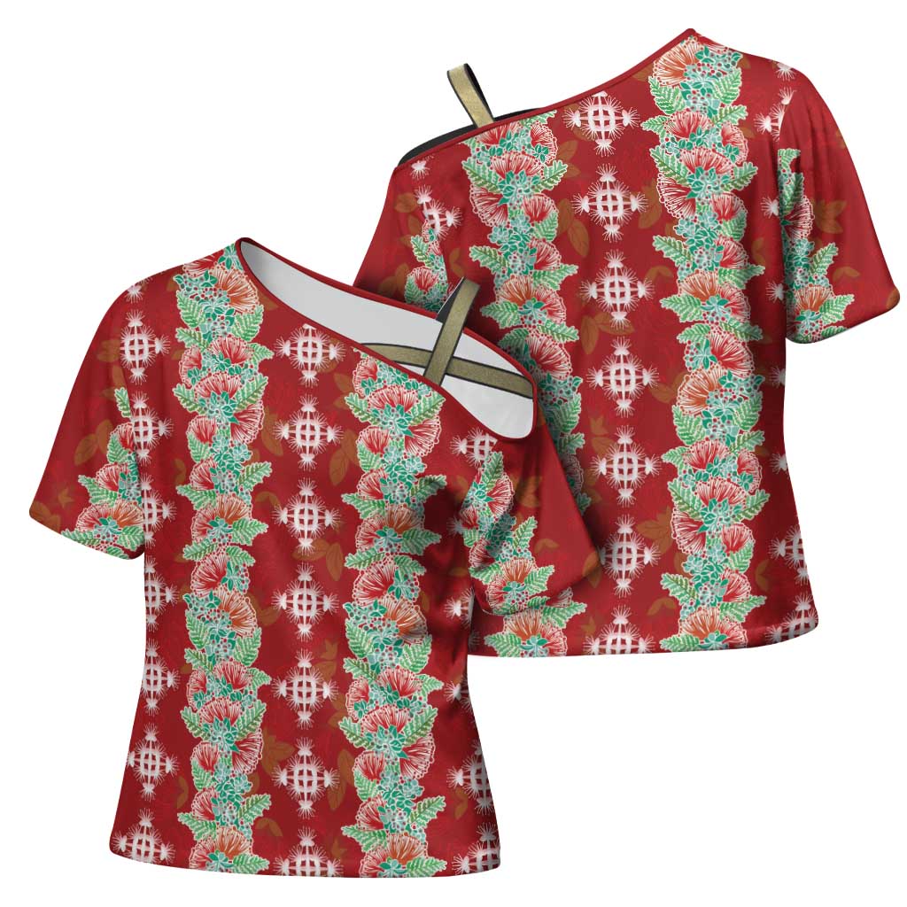 Hawaii Ohia Lehua Cross Shoulder Shirt Tropical Vibes Crimson