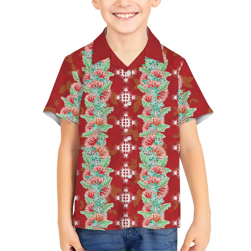 Hawaii Ohia Lehua Family Matching Long Sleeve Bodycon Dress and Hawaiian Shirt Tropical Vibes Crimson LT05 Son's Shirt Crimson - Polynesian Pride