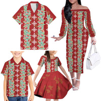 Hawaii Ohia Lehua Family Matching Off The Shoulder Long Sleeve Dress and Hawaiian Shirt Tropical Vibes Crimson LT05 - Polynesian Pride